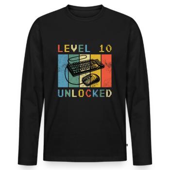 10e anniversaire Niveau 10 Cadeau débloqué - T-shirt manches longues Premium bio Homme - noir - Devant - Nico (187cm)