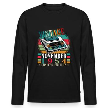 November 1954 Original 70th Anniversary Birthday Present - Men's Premium Organic Long Sleeve Shirt - black - Front - Nico (187cm)