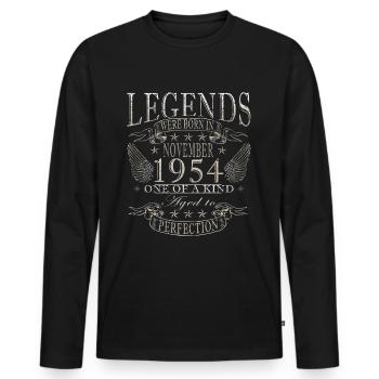 November 1954 Original 70th Anniversary - Men's Premium Organic Long Sleeve Shirt - black - Front - Nico (187cm)