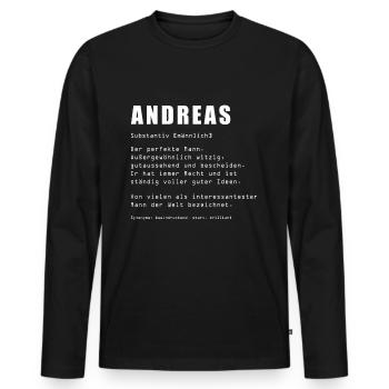Andreas Name Vorname Geburtstag - Männer Premium Bio Langarmshirt - Schwarz - Vorne - Nico (187cm)