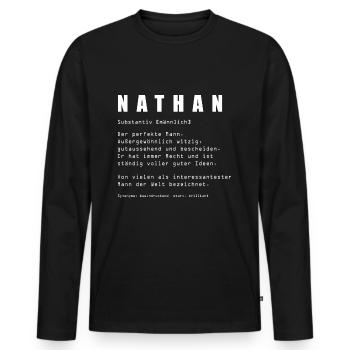 Nathan Namen personalisiert - Männer Premium Bio Langarmshirt - Schwarz - Vorne - Nico (187cm)