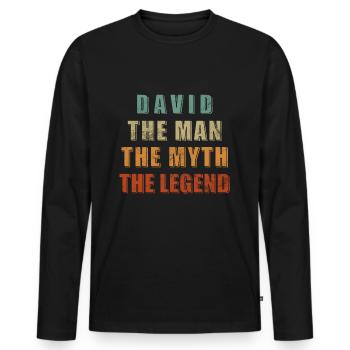 David Mann. Mythos. Legende. - Männer Premium Bio Langarmshirt - Schwarz - Vorne - Nico (187cm)
