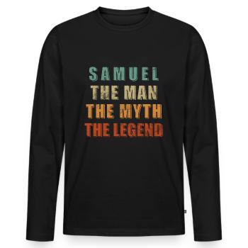 Samuel - Man, Myth, Legend - Men's Premium Organic Long Sleeve Shirt - black - Front - Nico (187cm)