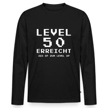 50th Birthday - Reached Level 50 - Good Luck - Men's Premium Organic Long Sleeve Shirt - black - Front - Nico (187cm)