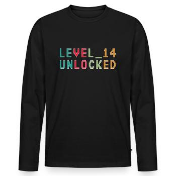 Level 14 Unlocked Gambler 14th Birthday Gift - Men's Premium Organic Long Sleeve Shirt - black - Front - Nico (187cm)