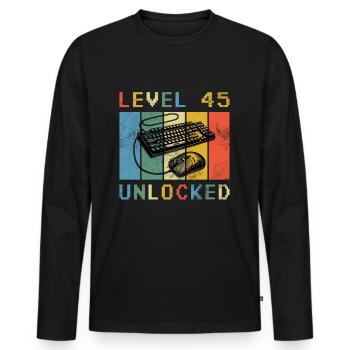 45th Birthday Gamer Gamer Level 45 Unlocked - Men's Premium Organic Long Sleeve Shirt - black - Front - Nico (187cm)