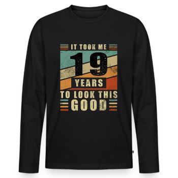 19 ans Idée Cadeau Humour Anniversaire - T-shirt manches longues Premium bio Homme - noir - Devant - Nico (187cm)