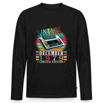 Décembre 1979 Anniversaire Décembre 1979 Décembre - T-shirt manches longues Premium bio Homme - noir - Devant - Nico (187cm)