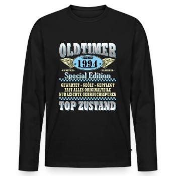 30. Geburtstag Oldtimer Dezember Jahrgang 1994 - Männer Premium Bio Langarmshirt - Schwarz - Vorne - Nico (187cm)