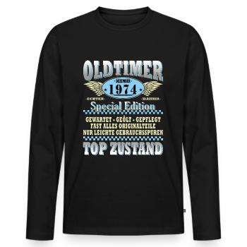 50th Birthday Oldtimer December 1974 - Men's Premium Organic Long Sleeve Shirt - black - Front - Nico (187cm)