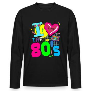 Love 80s - Men's Premium Organic Long Sleeve Shirt - black - Front - Nico (187cm)