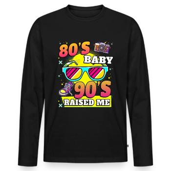 Né dans les années 80 - T-shirt manches longues Premium bio Homme - noir - Devant - Nico (187cm)