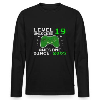 Niveau 19 débloqué, légendaire depuis 2005 - T-shirt manches longues Premium bio Homme - noir - Devant - Nico (187cm)