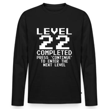 Level 22 Completed - Men's Premium Organic Long Sleeve Shirt - black - Front - Nico (187cm)