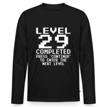 Level 29 Completed - Men's Premium Organic Long Sleeve Shirt - black - Front - Nico (187cm)