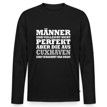 Männer perfekt aus Cuxhaven - Männer Premium Bio Langarmshirt - Schwarz - Vorne - Nico (187cm)