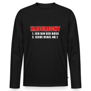 Hausrecht - ich bin der Chef - Männer Premium Bio Langarmshirt - Schwarz - Vorne - Nico (187cm)