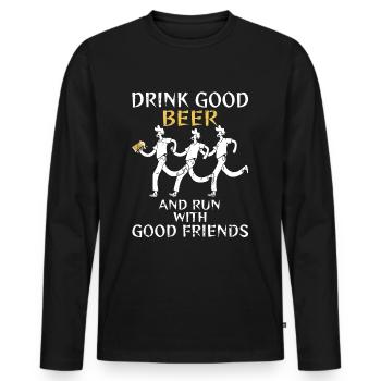 Laufen Rennen Bier Krug Freunde Muster - Männer Premium Bio Langarmshirt - Schwarz - Vorne - Nico (187cm)
