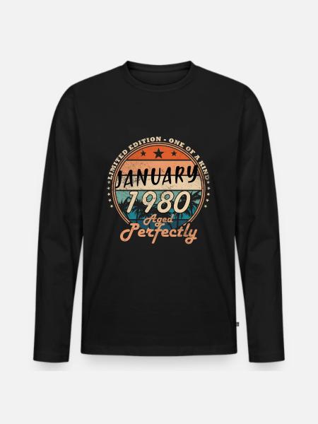 Januar 1980 - Januar 1980 Geburtstagsgeschenk - Männer Premium Bio Langarmshirt - Schwarz