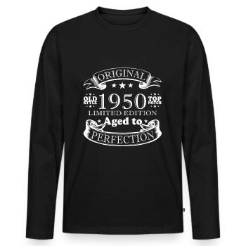 1950 - Jahrgang 1950 - Baujahr 1950 - Männer Premium Bio Langarmshirt - Schwarz - Vorne - Nico (187cm)