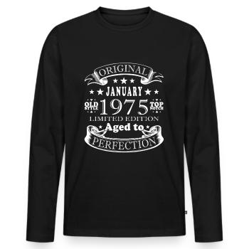 Anniversaire de Janvier 1975 - Janvier 1975, Janvier 1975 - T-shirt manches longues Premium bio Homme - noir - Devant - Nico (187cm)