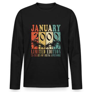 Januar 2000 Jahrgang 2000 - Geburtstag Januar 2000 - Männer Premium Bio Langarmshirt - Schwarz - Vorne - Nico (187cm)