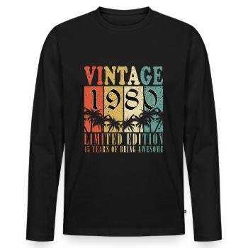 45 Jahre alt, Legenden 1980 Jahrgang 1980 Jubiläum - Männer Premium Bio Langarmshirt - Schwarz - Vorne - Nico (187cm)