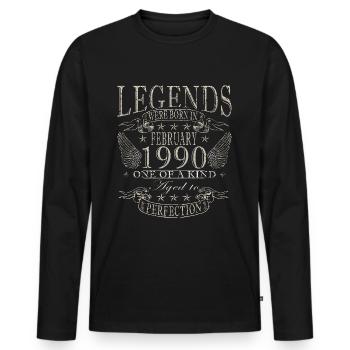 Février 1990 Février 1990 Cadeau d’anniversaire - T-shirt manches longues Premium bio Homme - noir - Devant - Nico (187cm)