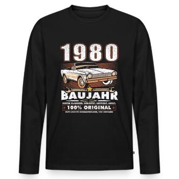 Oldtimer Baujahr 1980 Jahrgang Geburtstag Geschenk - Männer Premium Bio Langarmshirt - Schwarz - Vorne - Nico (187cm)