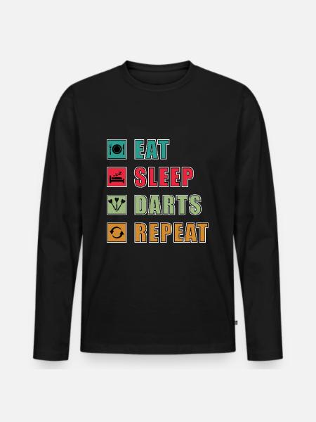 Eat Sleep Darts Repeat - Dart Geschenk - Männer Premium Bio Langarmshirt - Schwarz