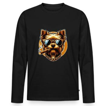 Yorkshire Terrier Yorkie mit Sonnenbrille - Männer Premium Bio Langarmshirt - Schwarz - Vorne - Nico (187cm)