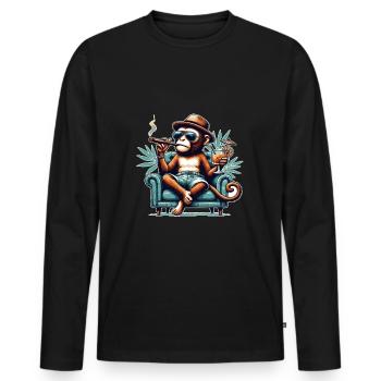 Monkey Sunglasses Cool - Men's Premium Organic Long Sleeve Shirt - black - Front - Nico (187cm)