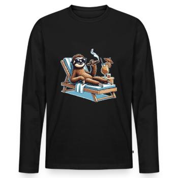 Relaxed sloth with sunglasses - Men's Premium Organic Long Sleeve Shirt - black - Front - Nico (187cm)