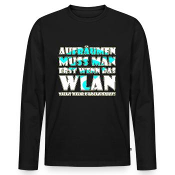 Erst aufräumen wenn das WLAN Signal schwach wird - Männer Premium Bio Langarmshirt - Schwarz - Vorne - Nico (187cm)
