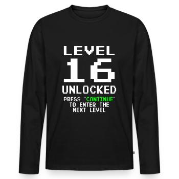 16th Birthday 16 Years Level 16 Unlocked Vintage - Men's Premium Organic Long Sleeve Shirt - black - Front - Nico (187cm)