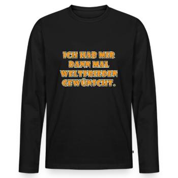 Ich Habe Mir Dann Mal Weltfrieden Gewünscht. - Männer Premium Bio Langarmshirt - Schwarz - Vorne - Nico (187cm)
