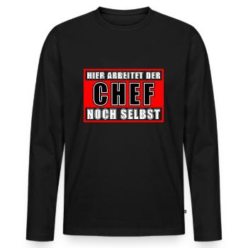 Hier Arbeitet Der Chef Noch Selbst - Männer Premium Bio Langarmshirt - Schwarz - Vorne - Nico (187cm)