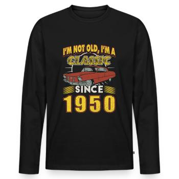 1950 Classic Car 75th Birthday 75th Anniversary Gift - Men's Premium Organic Long Sleeve Shirt - black - Front - Nico (187cm)
