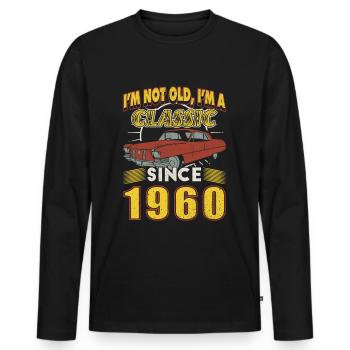 1960 Classic Car 65th Birthday 65th Anniversary Gift - Men's Premium Organic Long Sleeve Shirt - black - Front - Nico (187cm)