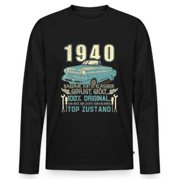 Baujahr 1940 Geboren, Geburtstag Jahrgang 1940 - Männer Premium Bio Langarmshirt - Schwarz - Vorne - Nico (187cm)
