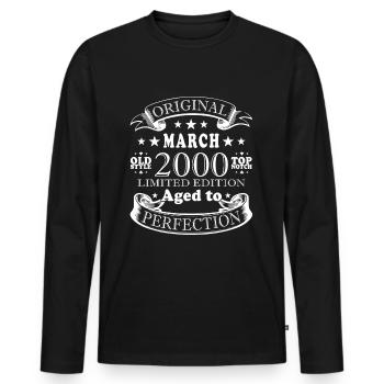 Birthday March 2000.Gift March 2000.March 2000 - Men's Premium Organic Long Sleeve Shirt - black - Front - Nico (187cm)
