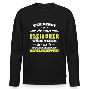 Lustige Fleischer Sprüche - Männer Premium Bio Langarmshirt - Schwarz - Vorne - Nico (187cm)