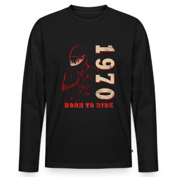 Rétro des années 1970 Moto Moto Anniversaire des années 1970 - T-shirt manches longues Premium bio Homme - noir - Devant - Nico (187cm)