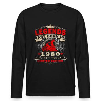 1980's Vintage Motorcycle Biker Birthday Born - Men's Premium Organic Long Sleeve Shirt - black - Front - Nico (187cm)