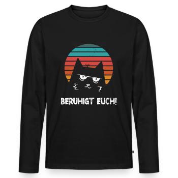 Katze Beruhigt euch - Männer Premium Bio Langarmshirt - Schwarz - Vorne - Nico (187cm)