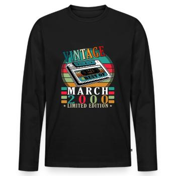Birthday March 2000.Gift March 2000.March 2000 - Men's Premium Organic Long Sleeve Shirt - black - Front - Nico (187cm)