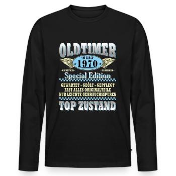 55. Geburtstag Oldtimer März Jahrgang 1970 - Männer Premium Bio Langarmshirt - Schwarz - Vorne - Nico (187cm)