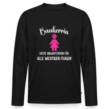 Bauherrin für alle wichtigen Fragen - Männer Premium Bio Langarmshirt - Schwarz - Vorne - Nico (187cm)