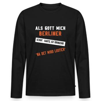 Als Gott mich Berliner schuf - Berlin - Männer Premium Bio Langarmshirt - Schwarz - Vorne - Nico (187cm)