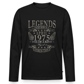 Avril 1975 Anniversaire Avril 1975 Avril 1975 - T-shirt manches longues Premium bio Homme - noir - Devant - Nico (187cm)